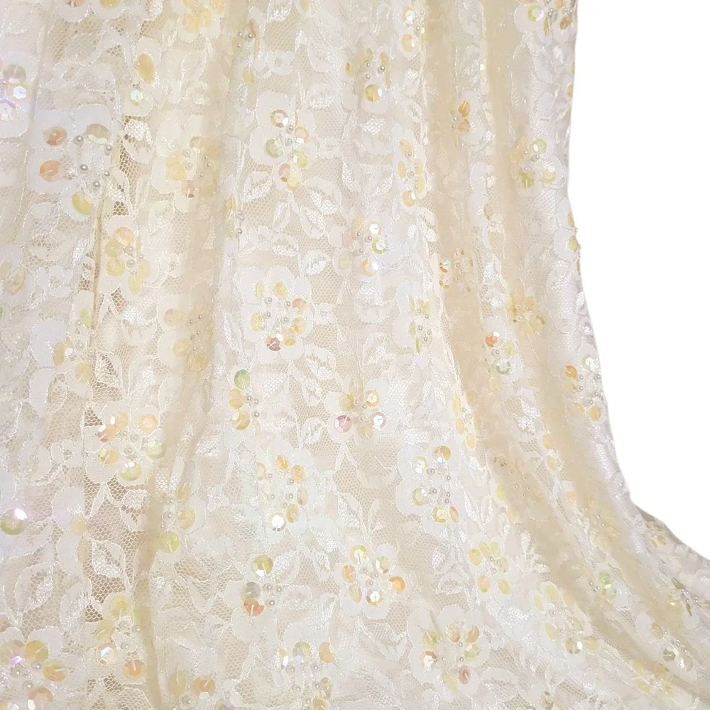 Vintage Wedding Dress Zurcion Method Prestige 10-12 Poof Shoulders Pearls Sequin